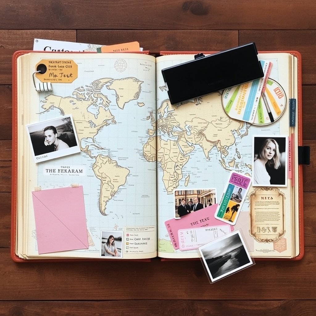 Travel memory scrapbook spread